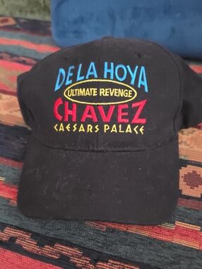 Black Cotton Baseball Cap  De La Hoya And Chavez Collector Item